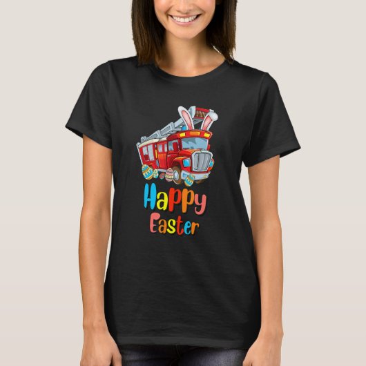 ハッピーイースターエッグバニー消防士イースター Tシャツ (正面)