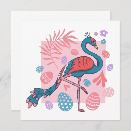 ハッピーイースターエッグピーコックレトロ 招待状 (正面/裏面)