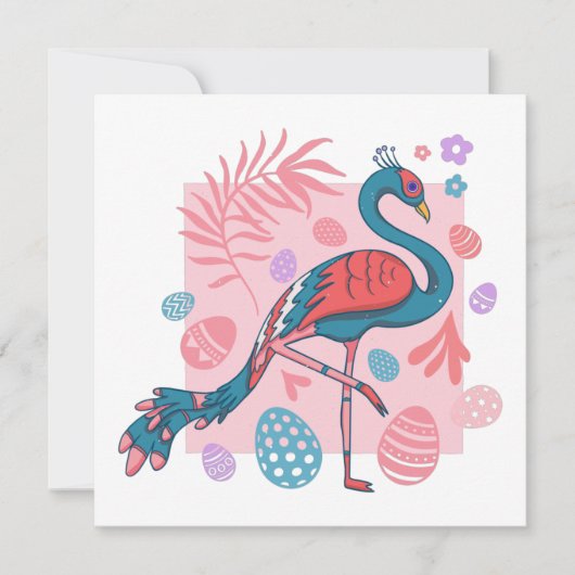 ハッピーイースターエッグピーコックレトロ 招待状 (正面)