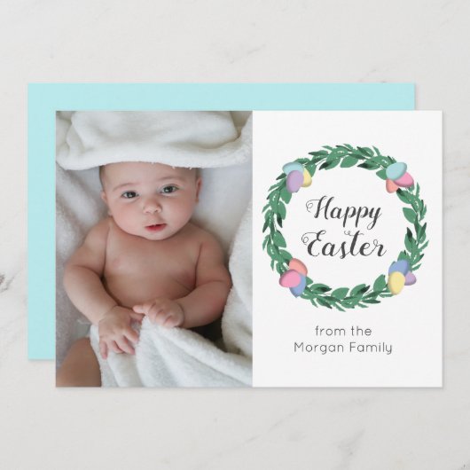 ハッピーイースターエッグリース |個人の家族写真 シーズンカード (正面/裏面)