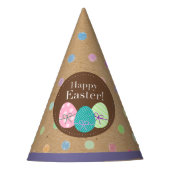 ハッピーイースターエッグ水玉模様オンクラフフェイクト紙 パーティーハット (正面)