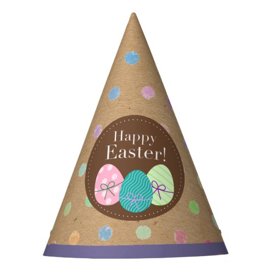 ハッピーイースターエッグ水玉模様オンクラフフェイクト紙 パーティーハット (正面)