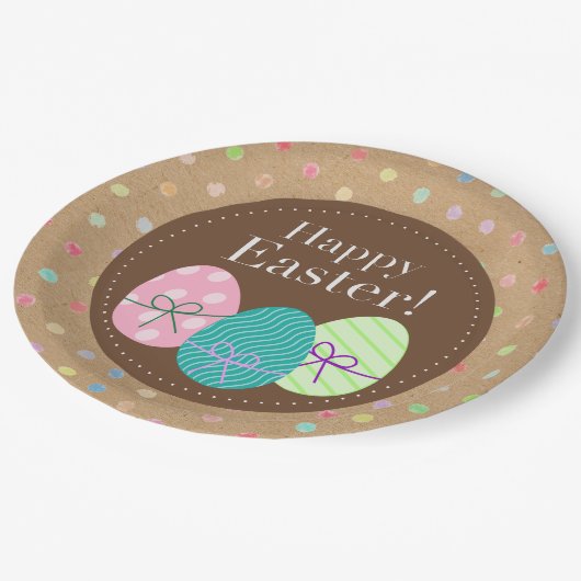 ハッピーイースターエッグ水玉模様オンクラフフェイクト紙 ペーパープレート (アングル)