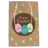 ハッピーイースターエッグ水玉模様オンクラフフェイクト紙 ミディアムペーパーバッグ (正面)