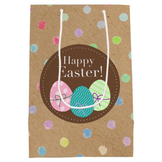 ハッピーイースターエッグ水玉模様オンクラフフェイクト紙 ミディアムペーパーバッグ (裏面)