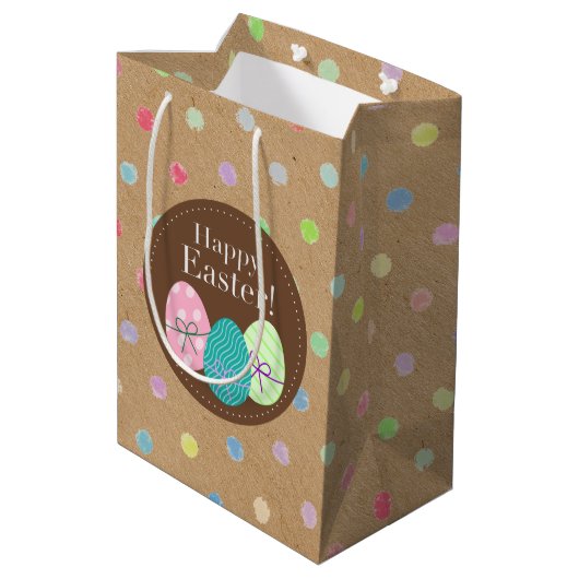 ハッピーイースターエッグ水玉模様オンクラフフェイクト紙 ミディアムペーパーバッグ (裏面アングル)