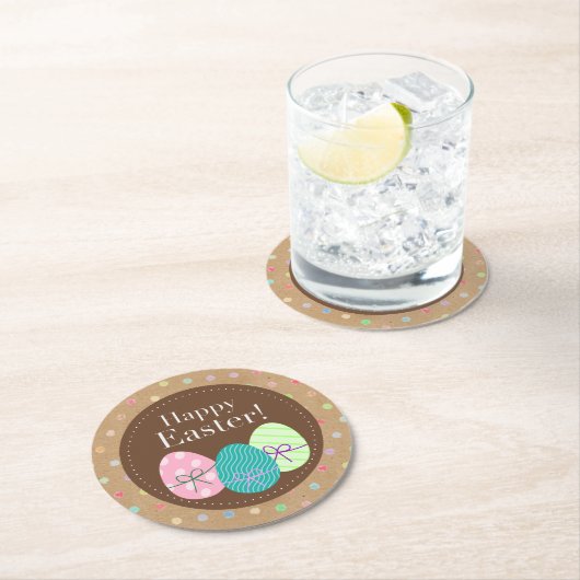ハッピーイースターエッグ水玉模様オンクラフフェイクト紙 ラウンドペーパーコースター (インサイチュ)
