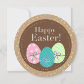 ハッピーイースターエッグ水玉模様オンクラフフェイクト紙 招待状 (正面)