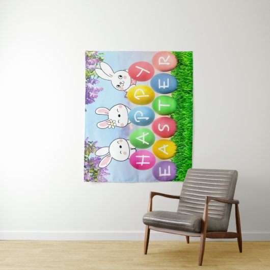 ハッピーイースターエッグ狩りイースターバニーイースターパーティー タペストリー (インサイチュ)