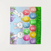 ハッピーイースターエッグ狩りイースターバニーイースターパーティー タペストリー (正面)