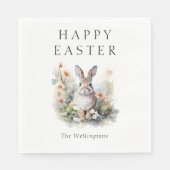 ハッピーイースターエレガントウォーターカラーバニー名前をカスタムする スタンダードランチョンナプキン (正面)