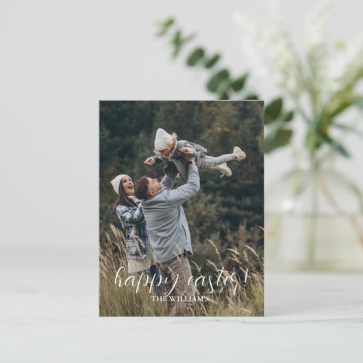 ハッピーイースターエレガントスクリプトファパーソナライズされたミリ ポストカード (スタンド正面)