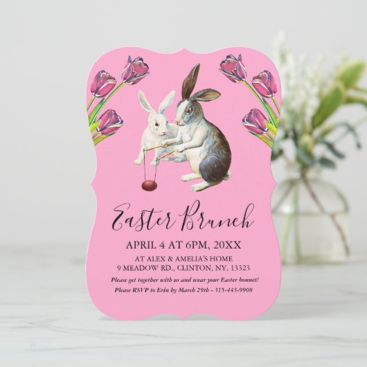 ハッピーイースターエレガントバンニーズブランチフローラピンク シーズンカード (スタンド正面)