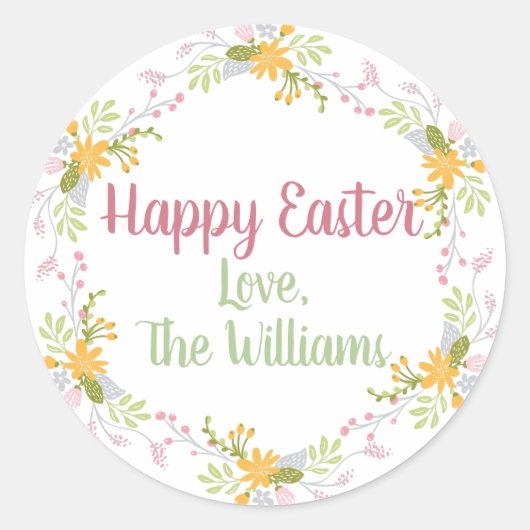 ハッピーイースターエレガントピンクフローラありがとう ラウンドシール (正面)