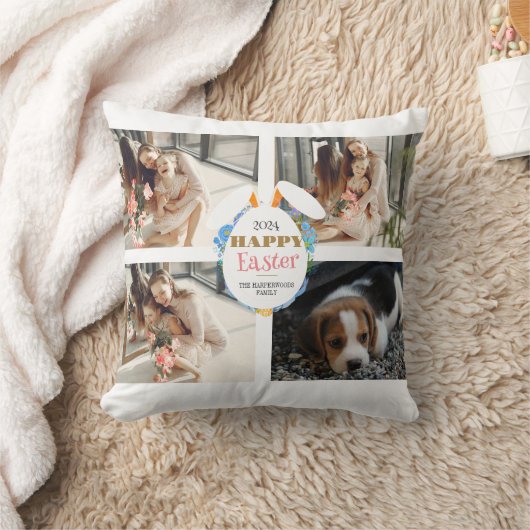 ハッピーイースターエレガント耳エッグスファミリー4枚の写真 クッション (ブランケット)