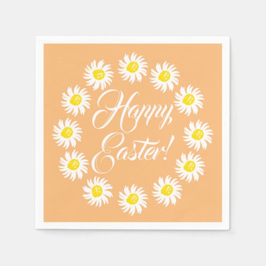 ハッピーイースターオレンジスクリプトかわいいデイジー陽気 スタンダードカクテルナプキン (正面)