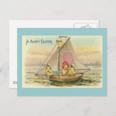 ハッピーイースターオンザシルボートヴィンテージ シーズンポストカード (正面/裏面)
