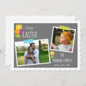 ハッピーイースターカスタムフォト和紙テープチューリップホリダ シーズンカード (正面/裏面)