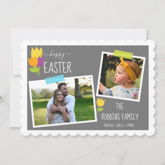 ハッピーイースターカスタムフォト和紙テープチューリップホリダ シーズンカード (正面)