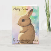'ハッピーイースター'カスタム文字、レインボーイースターバニー カード (正面)