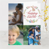 ハッピーイースターカスタム3フォトコラージュ カード (黄色い花)