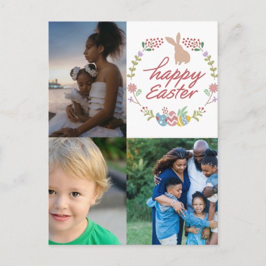 ハッピーイースターカスタム3フォトコラージュ シーズンポストカード (正面)
