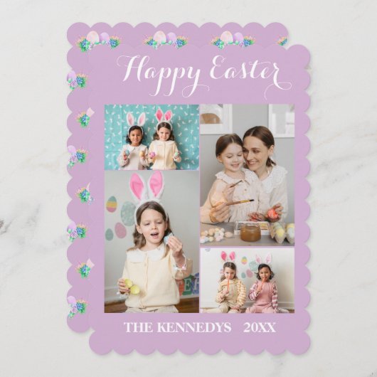 ハッピーイースターカスタム4フォトコラージファミリーイースター シーズンカード (正面/裏面)
