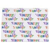 ハッピーイースターカラフルお洒落レトロタイポグラフィ ラージペーパーバッグ (正面)