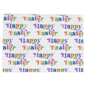 ハッピーイースターカラフルお洒落レトロタイポグラフィ ラージペーパーバッグ (裏面)