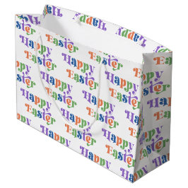 ハッピーイースターカラフルお洒落レトロタイポグラフィ ラージペーパーバッグ