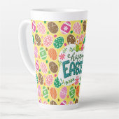 ハッピーイースターカラフルイースターエッグスパターン黄 カフェラテマグ (左アングル)