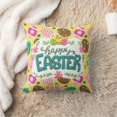 ハッピーイースターカラフルイースターエッグスパターン黄 クッション (ブランケット)