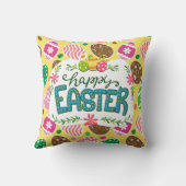 ハッピーイースターカラフルイースターエッグスパターン黄 クッション (裏面)