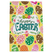 ハッピーイースターカラフルイースターエッグスパターン黄 ミディアムペーパーバッグ (正面)