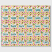 ハッピーイースターカラフルイースターエッグスパターン黄 ラッピングペーパー (フラット)