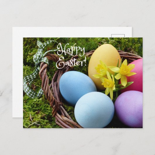 ハッピーイースターカラフルイースターエッグバスケット ポストカード (正面/裏面)
