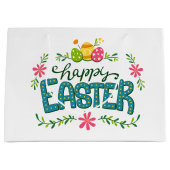 ハッピーイースターカラフルイースターエッグ大抱き枕 ラージペーパーバッグ (正面)