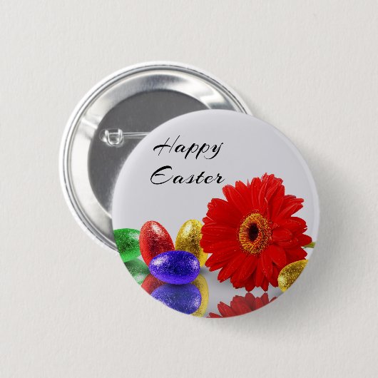 ハッピーイースターカラフルエッグスウィズガーベラ 缶バッジ (正面&裏面)