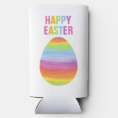 ハッピーイースターカラフルストライプイースターストライプのエッグ スリム缶クーラー (裏面)