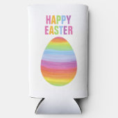 ハッピーイースターカラフルストライプイースターストライプのエッグ スリム缶クーラー (正面)
