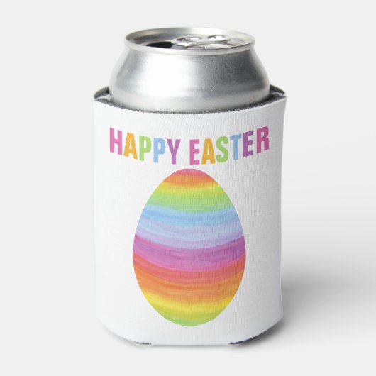 ハッピーイースターカラフルストライプイースターストライプのエッグ 缶クーラー (缶正面)