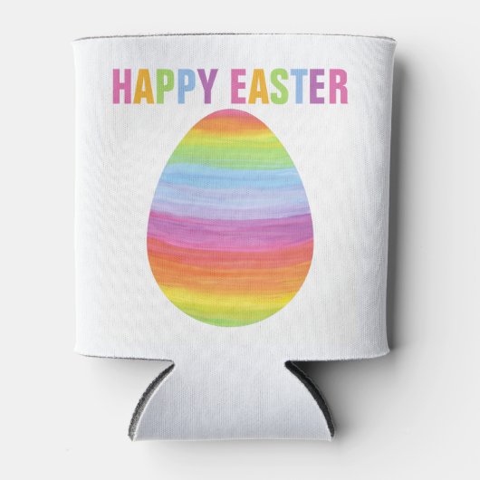 ハッピーイースターカラフルストライプイースターストライプのエッグ 缶クーラー (正面)