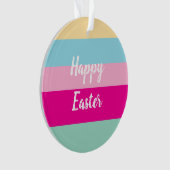 ハッピーイースターカラフルストライプパターン装飾用クッション オーナメント (正面)