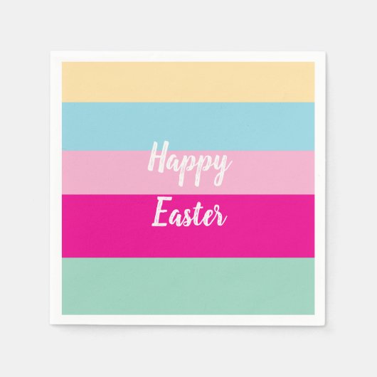ハッピーイースターカラフルストライプパターン装飾用クッション スタンダードカクテルナプキン (正面)