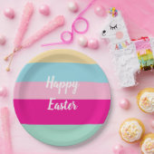 ハッピーイースターカラフルストライプパターン装飾用クッション ペーパープレート (パーティー)