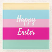 ハッピーイースターカラフルストライプパターン ガラスコースター (正面)