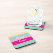 ハッピーイースターカラフルストライプパターン コースター (右側)