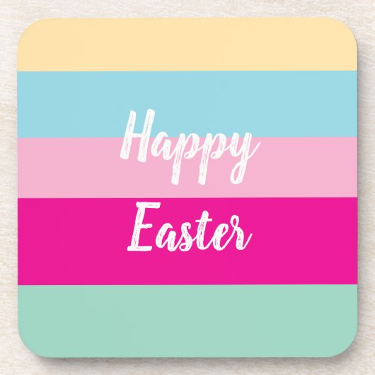 ハッピーイースターカラフルストライプパターン コースター (正面)