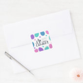 ハッピーイースターカラフルモダンエッグタイポグラフィ スクエアシール (封筒)