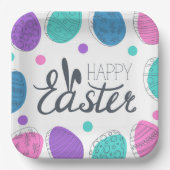 ハッピーイースターカラフルモダンエッグタイポグラフィ ペーパープレート (正面)